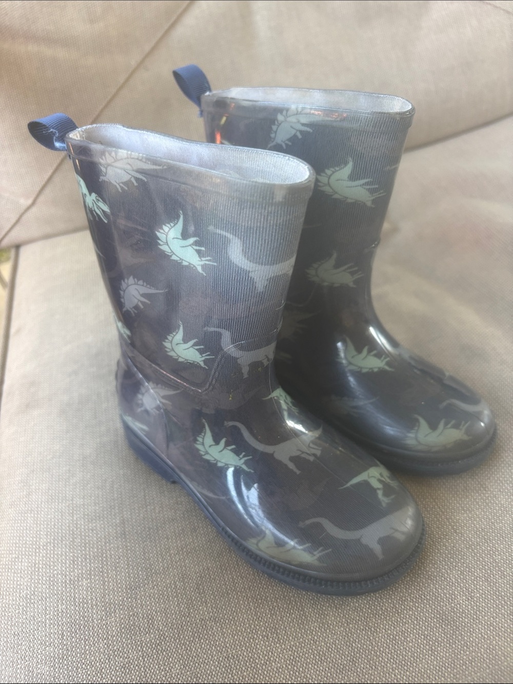 Kids Waterproof Rain Boots in Navy color with Dino Print